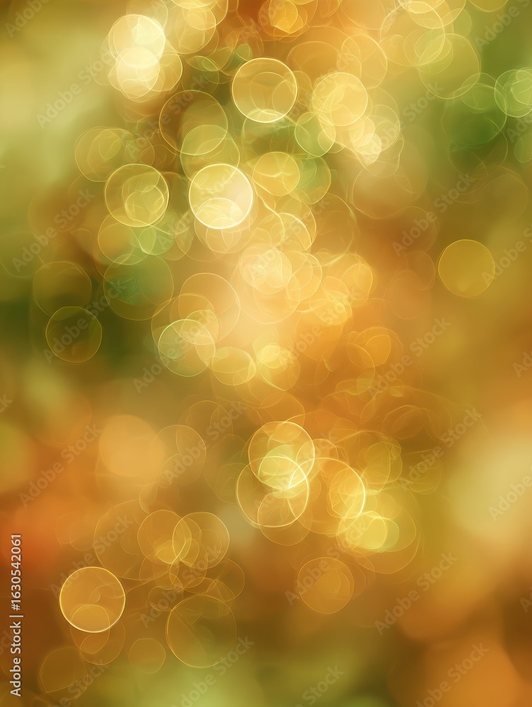 Poster a soft warm abstract background featuring golden bokeh light effects with hints of green and orange