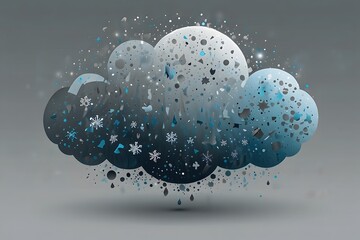 Moody Grey Cloud with Falling Snowflakes and Frozen Atmosphere in Minimalist Weather Style Icon Illustration