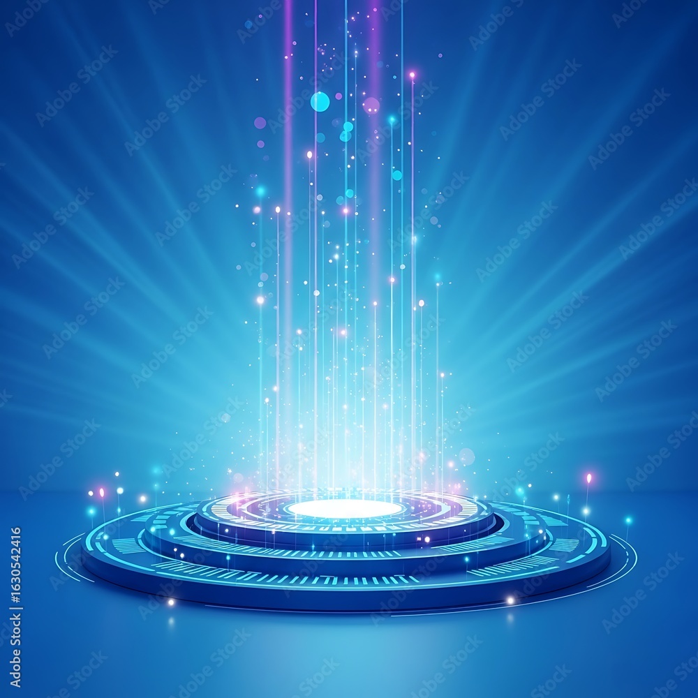 Aufkleber digital technology platform with futuristic glowing data streams