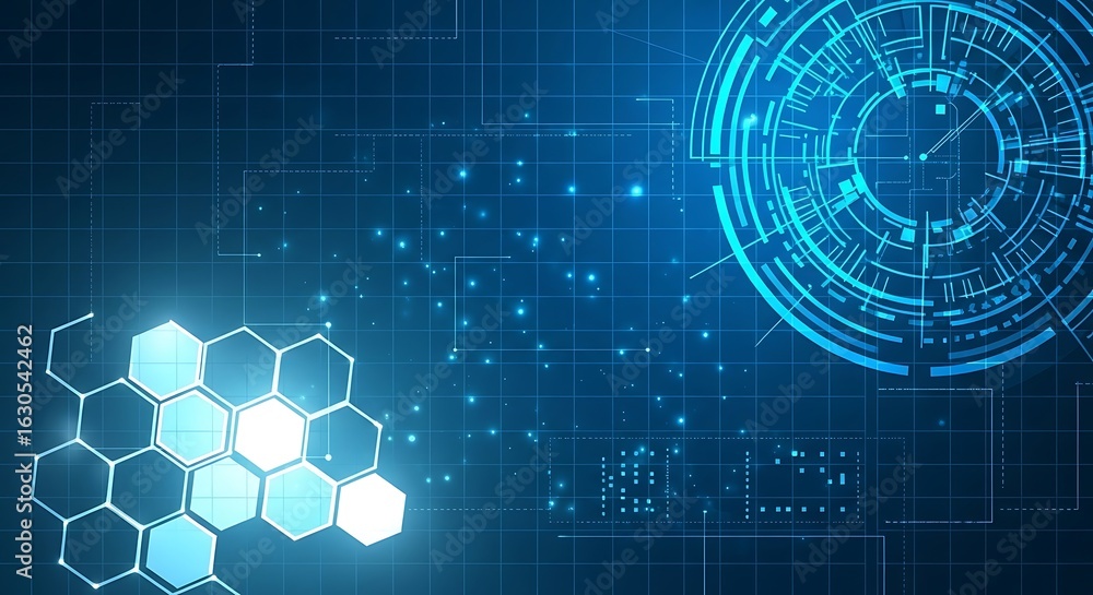 Aufkleber digital technology background with abstract hexagons and futuristic circle