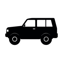 Black silhouette of an S U V viewed from the side vehicle