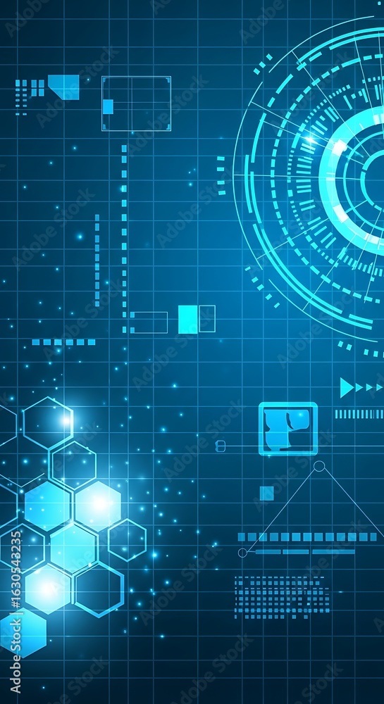Aufkleber futuristic digital technology interface background with hexagons and grids