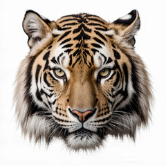 Fototapeta premium Tiger Portrait: A striking portrait of a tiger, showcasing its majestic presence, intricate fur patterns, and intense gaze, embodying the raw power and beauty of the wild.