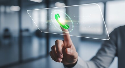 Finger Touching Virtual Phone Call Icon for Contact Us

