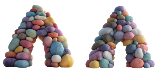 Two abstract arches made of colorful stones isolated on transparent background