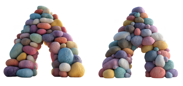 Two abstract arches made of colorful stones isolated on transparent background