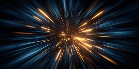 Abstract radial burst of glowing lines in dark blue and gold