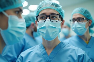 Hospital Doctor Group Wearing FFP2 Face Masks in Medical Healthcare Setting