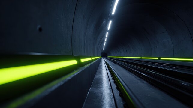 Underground autonomous public transport network, rapid and efficient urban transit. Subterranean, futuristic. Dark, luminous.