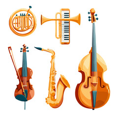 Naklejka premium Variety of colorful musical instruments set on display.