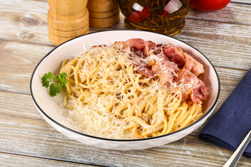 Italian pasta Carbonara - spaghetti with bacon