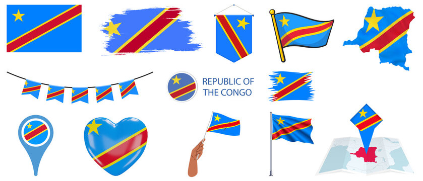 Democratic Republic of the Congo Flag Vector Set – Map, Icons, and Celebration Designs, DR Congo Independence Day Vector Pack – Flags, Balloons, and Patriotic Icons