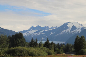 A shot of snow covered mountains in Alaska.