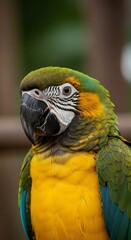 Obraz premium Close-up view of a vibrant parrot's head and chest.