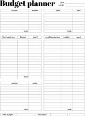 Budget planner with income and expenses tracker. Personal budget. Financial Plan. Budget management. Vector illustration.