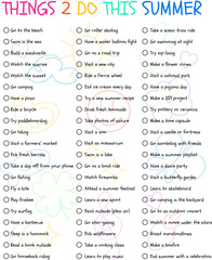 Things to Do This Summer.  Summer Bucket List. Summer checklist for kids with fun activity ideas. 
