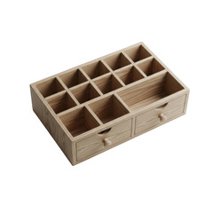 Wooden desk organizer with drawers isolated on transparent background