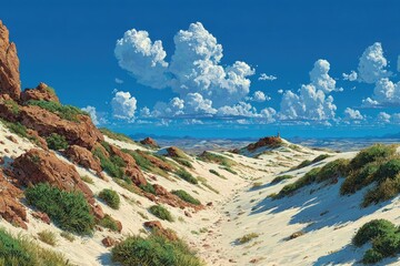 Anime background Expansive desert expanse endless sand dunes undulate hypnotically