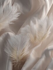 Fototapeta premium a background with soft chiffon waves and delicate white silk feathers perfect for showcasing a beautiful copy space image