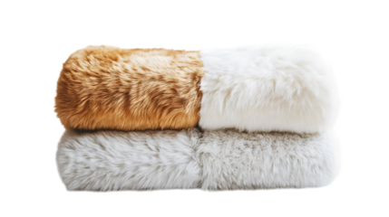 Luxurious faux fur blankets in trendy neutral tones add cozy elegance to any modern interior design project isolated on white background 