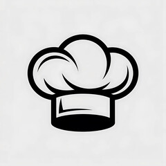 Black and white graphic icon of a chef hat on a light gray background toque blanche cooking