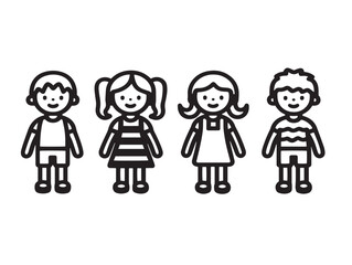 Assorted child figures icon set in modern outline style