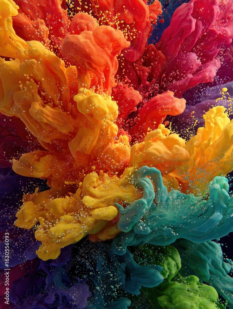 Poster rainbow color paint splash background generative ai