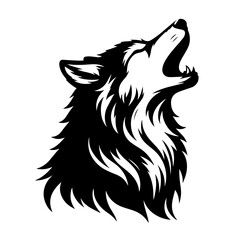 Clean black and white silhouette vector of a wolf on white background