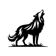 Clean black and white silhouette vector of a wolf on white background