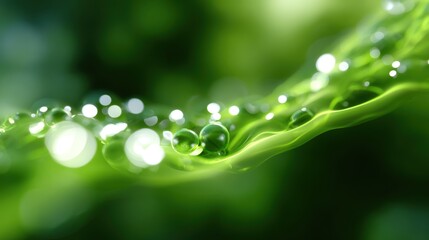 Abstract background: Flowing light patterns forming a protective barrier against environmental toxins, detoxification. Purity, cleansing. Green, fluid.