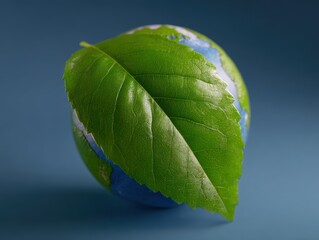 Conceptual image: A green leaf forming a protective shield over a delicate planet earth, environmental protection. Conservation, stewardship. Vibrant, symbolic.