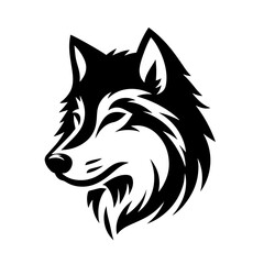 Clean black and white silhouette vector of a wolf muzzle  on white background