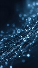 Abstract network design with glowing points and lines, dark blue background.  Soft light and bokeh effect