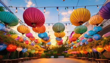 enjoy your retirement party with colorful lanterns and festive decorations creating joyful atmosphere for celebration and happiness in this bright design