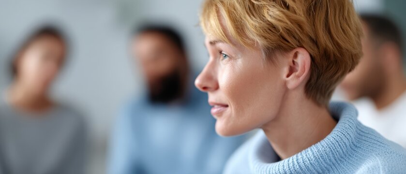 Group session for smoking cessation, supporting healthy lifestyle changes. Addiction recovery, peer support. Collaborative, determined.