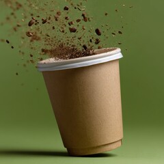 Close-up of a biodegradable coffee cup disintegrating, demonstrating eco-friendly decomposition. Waste reduction, compostable. Natural, clear.