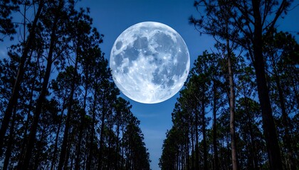 Fototapeta premium Full moon in a pine forest at night
