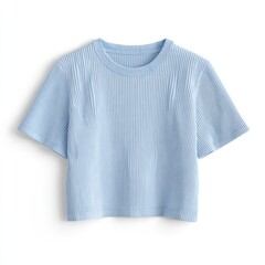 Light Blue Ribbed Crop Top T-Shirt on White Background