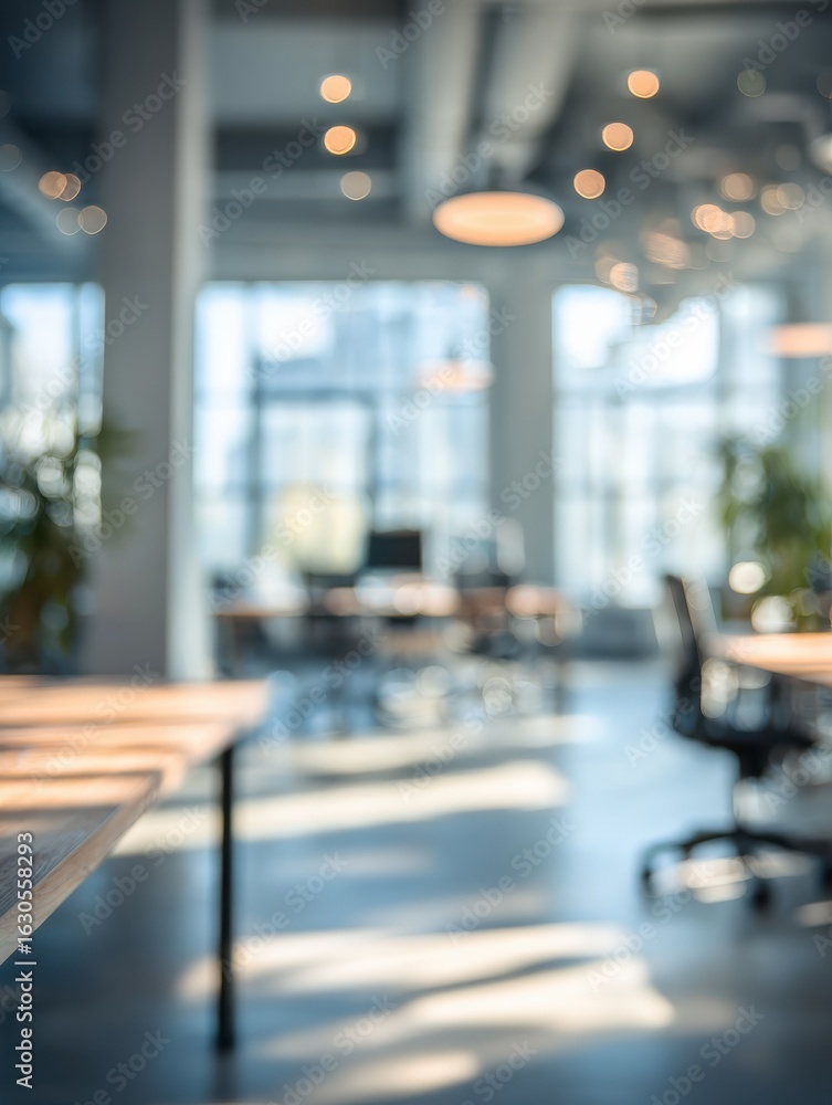 Poster blurred empty open space office abstract light bokeh at office interior background for design