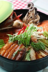 Spicy Korean Blue Crab Hot Pot with Mushrooms and Vegetables, created by chef Hanchunseop.