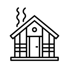 Illustration of a traditional wooden sauna cabin with steam rising from the roof