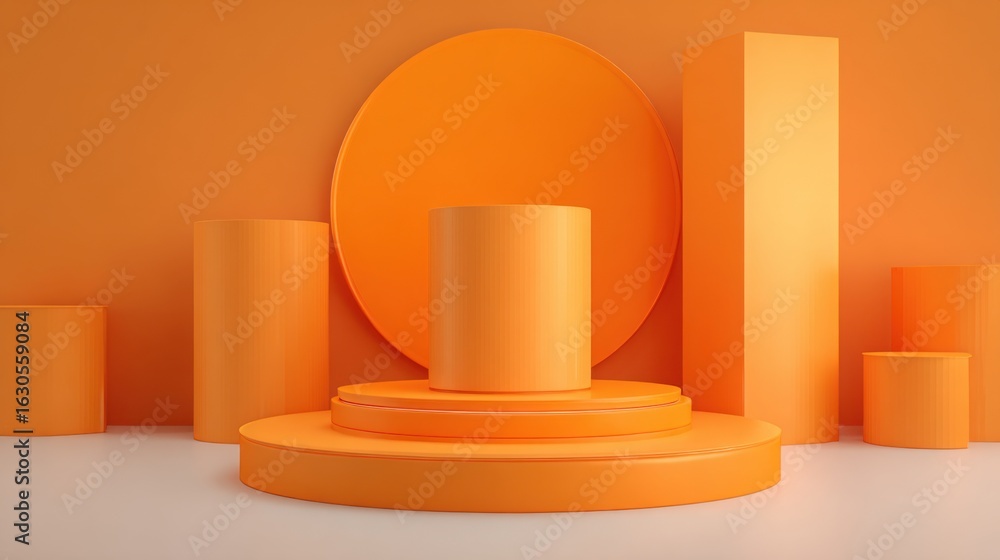 Poster Bold geometric shapes in vibrant orange create a striking display against a smooth backdrop. The arrangement highlights simplicity and modern design elements perfect for visual presentations.