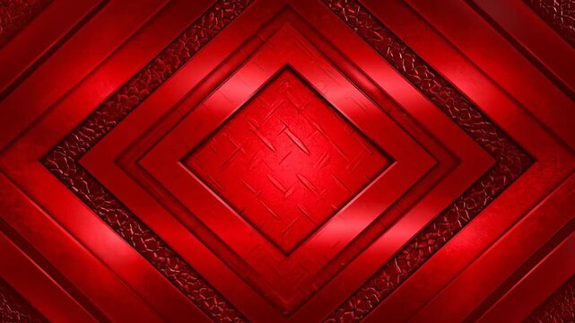 A vivid red abstract pattern with layers, diamonds, and textured borders, creating a dynamic and polished design