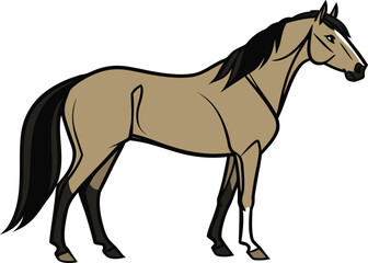 Horse Illustration on White Background. Real Color Stick Style Horse Drawing. Natural Color Horse Art Isolated on White. Horse in Realistic Style. Elegant Horse Design in Real Tones