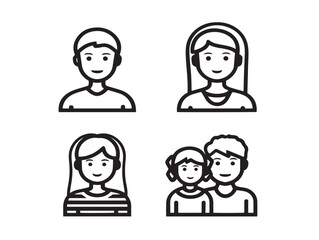 Assorted family characters in stylish outlined vector graphics