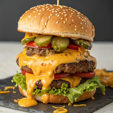 hamburger on a wooden background