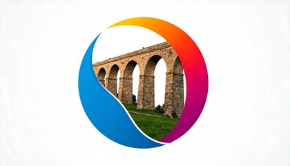 Stone arch bridge in a circular, abstract design