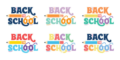 Hand Drawn Back to School Text Typography with Pencil and glasses. Education Background Design, Greeting Card, Cover, Banner. Vector Template set 