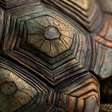 Turtle's textured shell, surface detail, pattern background, close-up. Animal care