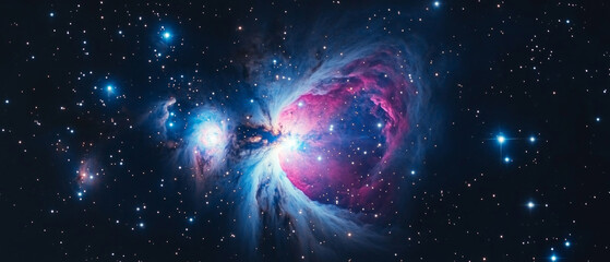 Colorful space nebula with bright stars. Astronomy, space, universe, starry sky. Space science articles, astronomy educational materials, science fiction covers.